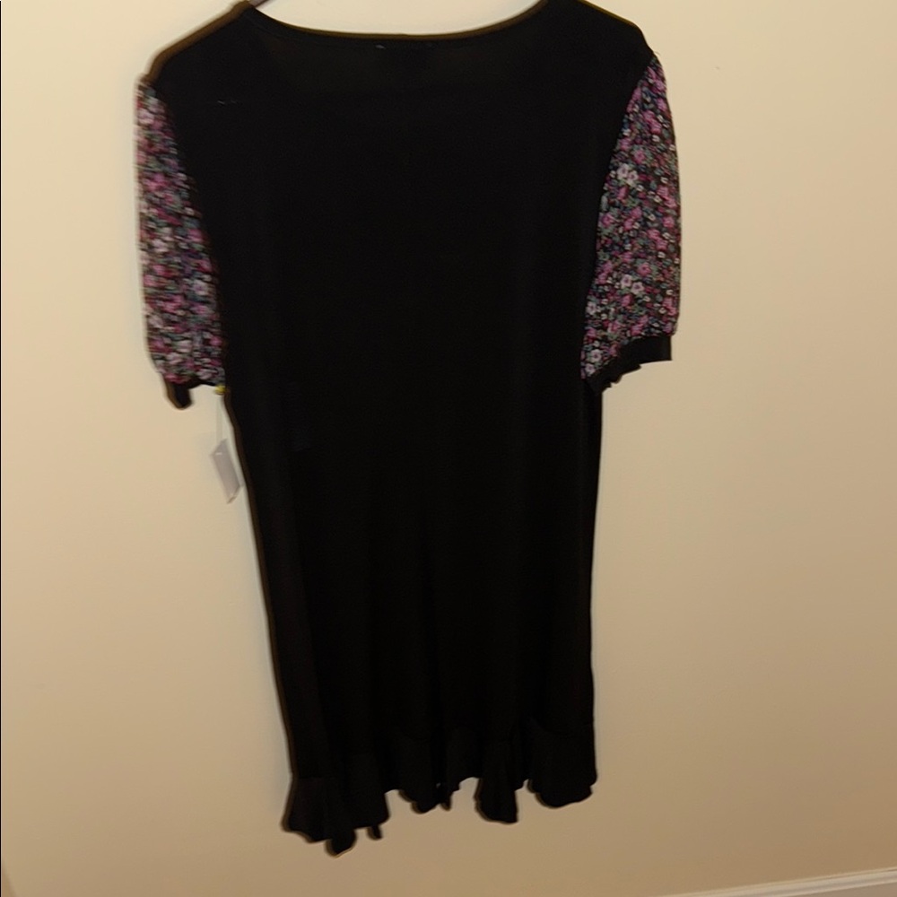 Cece Sheer Floral Puff Sleeve Knit Dress
